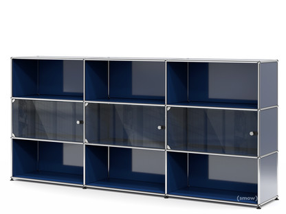 USM Haller Highboard XL with 3 Glass Doors without lock|Steel blue RAL 5011