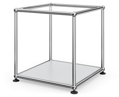 USM Haller Side Table 35 Upper panel glass, lower panel metal|USM matte silver