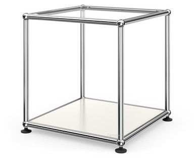 USM Haller Side Table 35 Upper panel glass, lower panel metal|Pure white RAL 9010