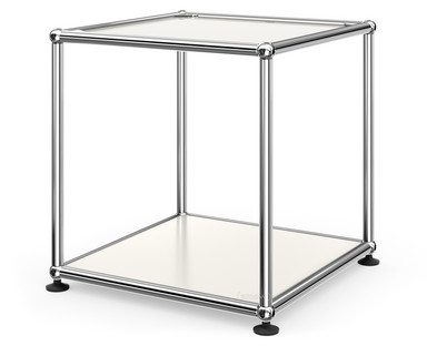 USM Haller Side Table 35 Upper panel lacquered glass, lower panel metal|Pure white RAL 9010
