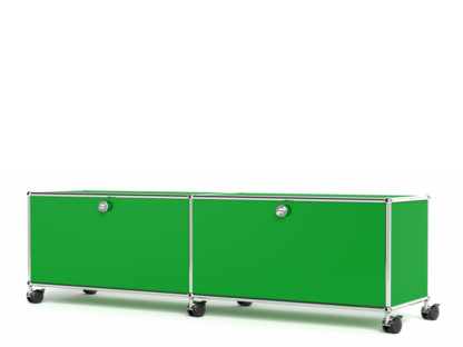 USM Haller TV-/Hi-Fi-Lowboard, Customisable USM green|With 2 drop-down doors|With cable entry hole bottom centre