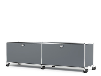 USM Haller TV-/Hi-Fi-Lowboard, Customisable Mid grey RAL 7005|With 2 drop-down doors|Without cable entry hole