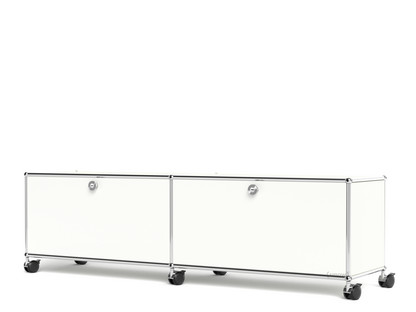 USM Haller TV-/Hi-Fi-Lowboard, Customisable Pure white RAL 9010|With 2 drop-down doors|Without cable entry hole