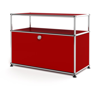 USM Haller Lowboard M with Extension, Customisable USM ruby red|With drop-down door|With cable entry hole top centre