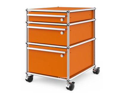 USM Haller Mobile Pedestal with 3 Drawers Type II (with Counterbalance) All compartments with a lock|Pure orange RAL 2004