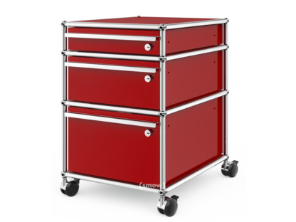 USM Haller Mobile Pedestal with 3 Drawers Type II (with Counterbalance) All compartments with a lock|USM ruby red