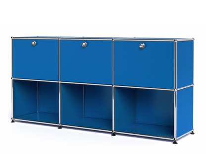 USM Haller Sideboard 50, Customisable Gentian blue RAL 5010|With 3 drop-down doors|Open