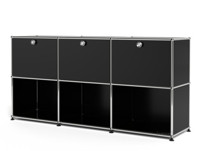 USM Haller Sideboard 50, Customisable Graphite black RAL 9011|With 3 drop-down doors|Open