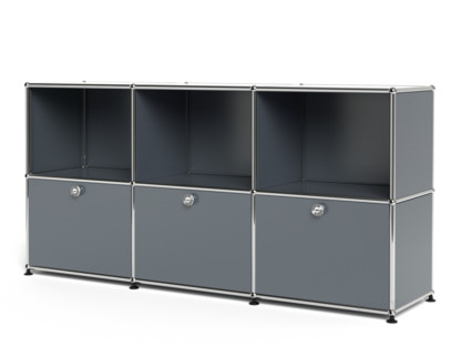 USM Haller Sideboard 50, Customisable Mid grey RAL 7005|Open|With 3 drop-down doors