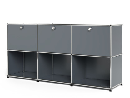 USM Haller Sideboard 50, Customisable Mid grey RAL 7005|With 3 drop-down doors|Open