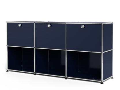 USM Haller Sideboard 50, Customisable Steel blue RAL 5011|With 3 drop-down doors|Open