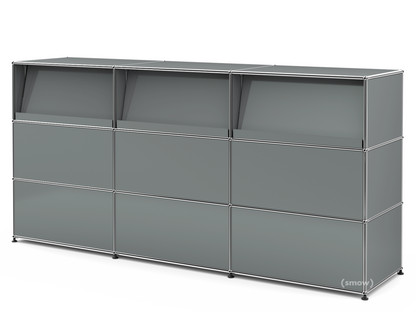 USM Haller Counter Type 2 (with Angled Shelves) Mid grey RAL 7005|225 cm (3 elements)|50 cm