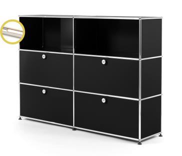 USM Haller E Highboard L with Compartment Lighting Graphite black RAL 9011|Warm white