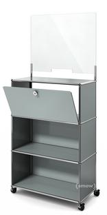 USM Haller Counter M with Security Screen and Hatch Mid grey RAL 7005|With castors