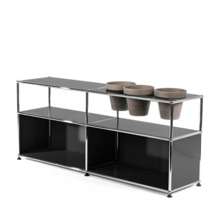 USM Haller Plant World Sideboard Anthracite RAL 7016|Open|With 3 pots on the right|Basalt