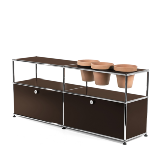 USM Haller Plant World Sideboard USM brown|With 2 drop-down doors|With 3 pots on the right|Terracotta