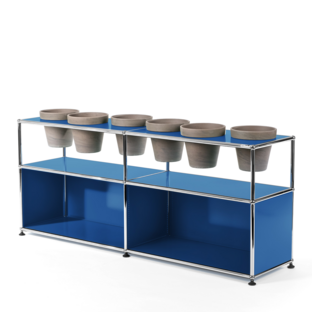 USM Haller Plant World Sideboard Gentian blue RAL 5010|Open|With 6 pots|Basalt