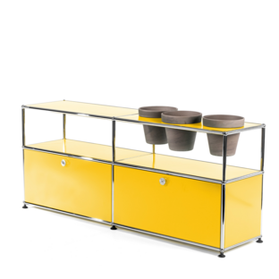 USM Haller Plant World Sideboard Golden yellow RAL 1004|With 2 drop-down doors|With 3 pots on the right|Basalt