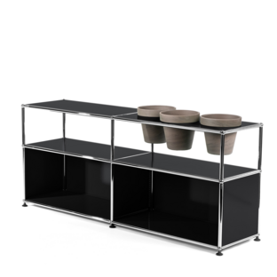 USM Haller Plant World Sideboard Graphite black RAL 9011|Open|With 3 pots on the right|Basalt