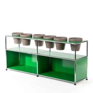 USM Haller Plant World Sideboard USM green|Open|With 6 pots|Basalt