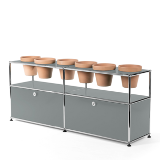 USM Haller Plant World Sideboard Mid grey RAL 7005|With 2 drop-down doors|With 6 pots|Terracotta