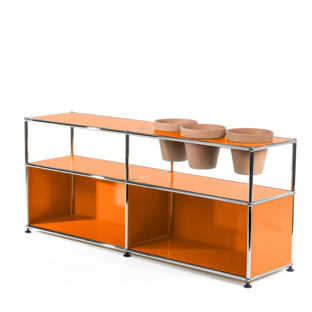 USM Haller Plant World Sideboard Pure orange RAL 2004|Open|With 3 pots on the right|Terracotta