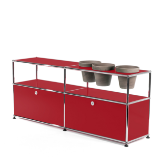USM Haller Plant World Sideboard USM ruby red|With 2 drop-down doors|With 3 pots on the right|Basalt