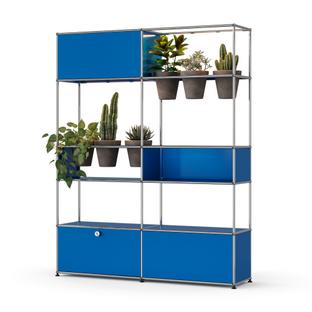 USM Haller E Plant World Room Divider Gentian blue RAL 5010|Basalt|LED lighting warm white