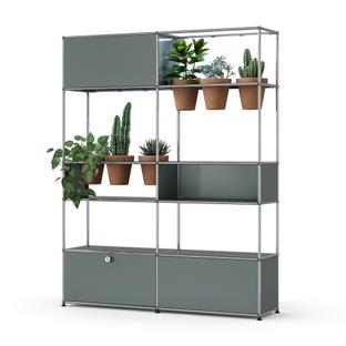 USM Haller E Plant World Room Divider Mid grey RAL 7005|Terracotta|LED illumination cold white