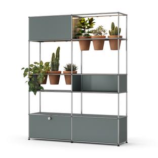 USM Haller E Plant World Room Divider Mid grey RAL 7005|Terracotta|LED lighting warm white