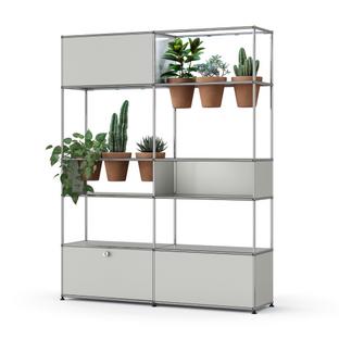 USM Haller E Plant World Room Divider Light grey RAL 7035|Terracotta|LED illumination cold white