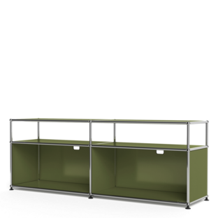 USM Haller Lowboard L with Extension, Edition olive green, Customisable Open|With cable entry hole top centre