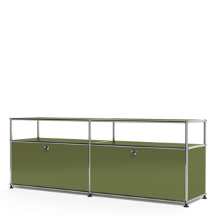 USM Haller Lowboard L with Extension, Edition olive green, Customisable With 2 drop-down doors|With cable entry hole bottom centre