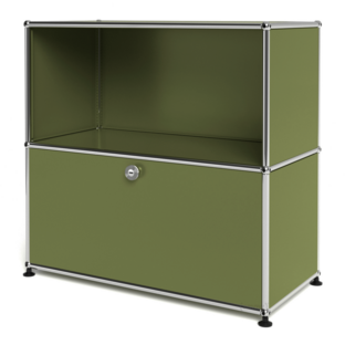 USM Haller Sideboard M, Edition olive green, Customisable Open|With drop-down door