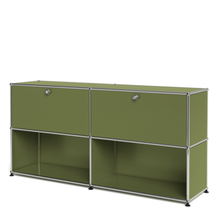 USM Haller Sideboard L, Edition Olive Green, Customisable With 2 drop-down doors|Open