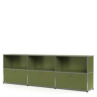 USM Haller Sideboard XL, Edition Olive Green, Customisable Open|With 3 drop-down doors