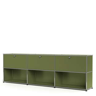 USM Haller Sideboard XL, Edition Olive Green, Customisable With 3 drop-down doors|Open