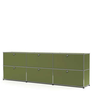 USM Haller Sideboard XL, Edition Olive Green, Customisable With 3 drop-down doors|With 3 drop-down doors
