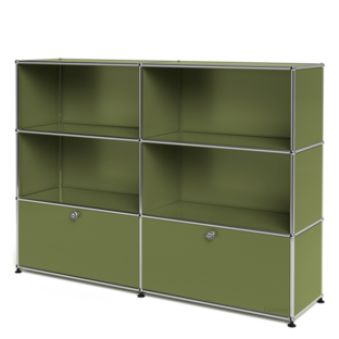 USM Haller Highboard L, Edition Olive Green, Customisable Open|Open|With 2 drop-down doors