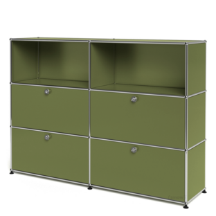 USM Haller Highboard L, Edition Olive Green, Customisable Open|With 2 drop-down doors|With 2 drop-down doors