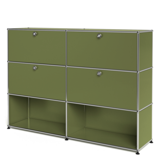USM Haller Highboard L, Edition Olive Green, Customisable With 2 drop-down doors|With 2 drop-down doors|Open