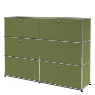 USM Haller Highboard L, Edition Olive Green, Customisable With 2 drop-down doors|With 2 drop-down doors|With 2 drop-down doors
