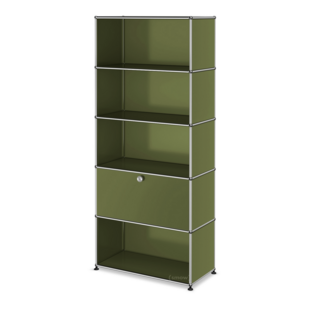 USM Haller Storage Unit M,  Edition Olive Green, Customisable Open|Open|With drop-down door|Open
