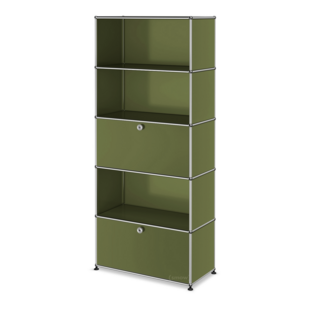 USM Haller Storage Unit M,  Edition Olive Green, Customisable Open|With drop-down door|Open|With drop-down door