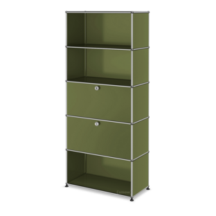 USM Haller Storage Unit M,  Edition Olive Green, Customisable Open|With drop-down door|With drop-down door|Open