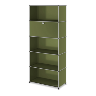 USM Haller Storage Unit M,  Edition Olive Green, Customisable With drop-down door|Open|Open|Open