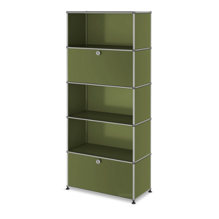 USM Haller Storage Unit M,  Edition Olive Green, Customisable With drop-down door|Open|Open|With drop-down door