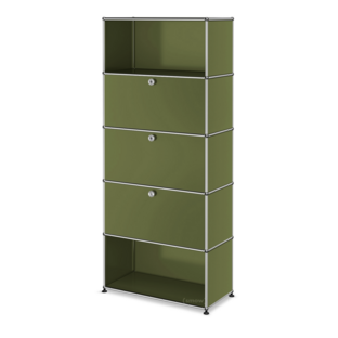USM Haller Storage Unit M,  Edition Olive Green, Customisable With drop-down door|With drop-down door|With drop-down door|Open
