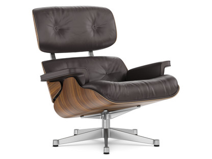 Lounge Chair Walnut with black pigmentation|Leather Premium F chocolate|84 cm - Original height 1956|Aluminium polished
