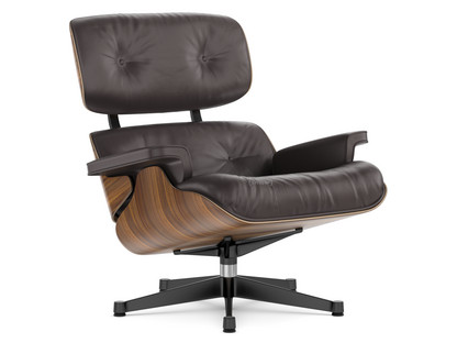 Lounge Chair Walnut with black pigmentation|Leather Premium F chocolate|84 cm - Original height 1956|Aluminium polished, sides black